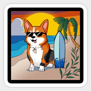 Surfing Corgi Sticker